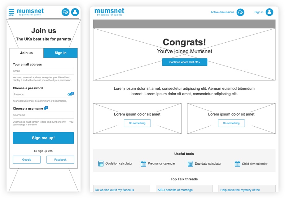 Mumsnet user registration